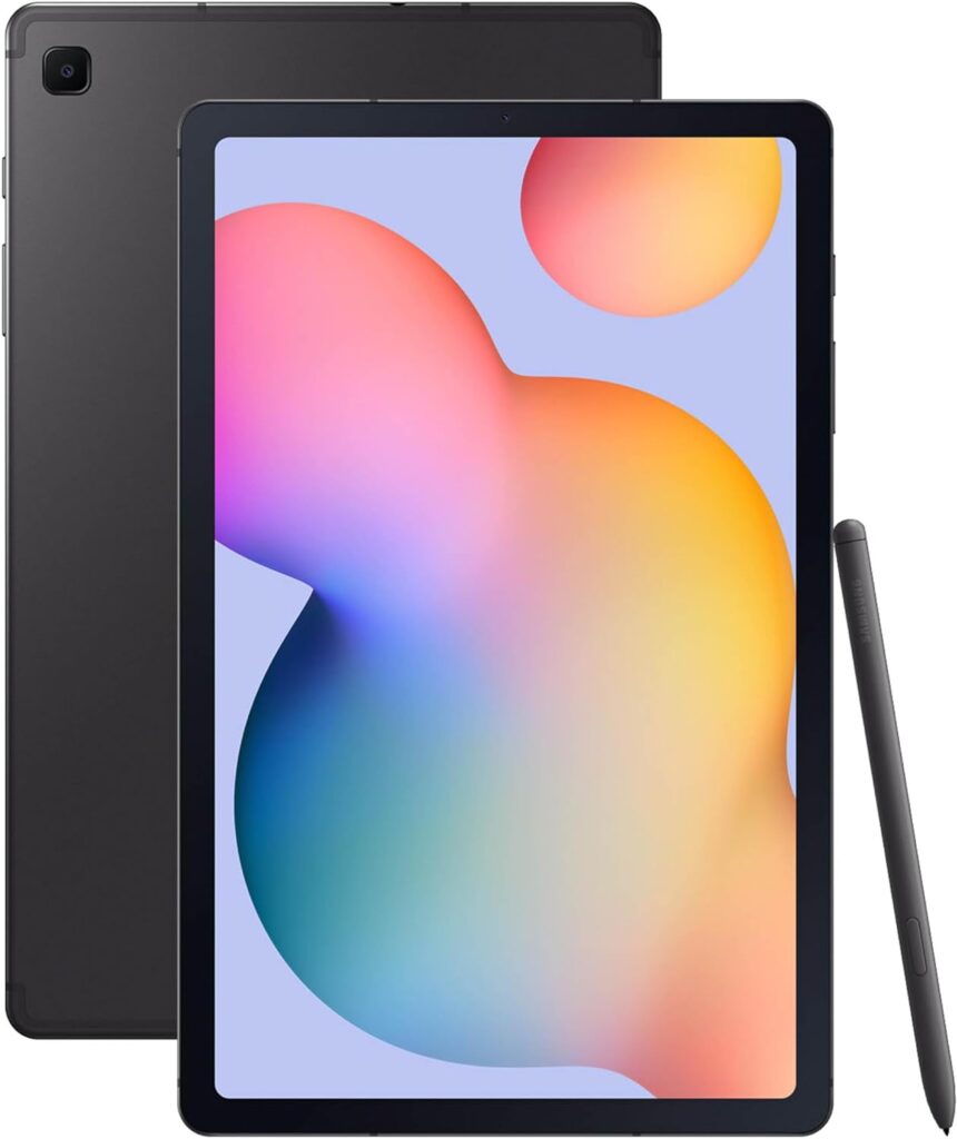 Samsung Galaxy Tab S6 Lite with S Pen, 10.4-inch display, and long battery life.